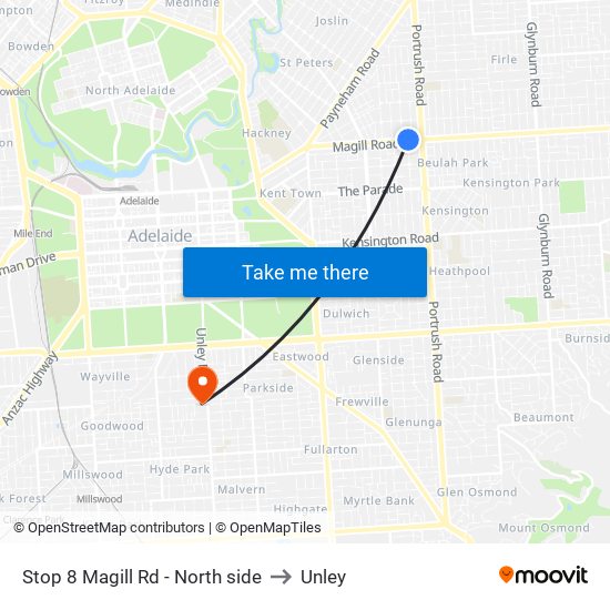 Stop 8 Magill Rd - North side to Unley map