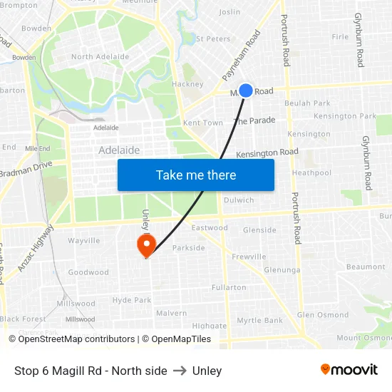 Stop 6 Magill Rd - North side to Unley map