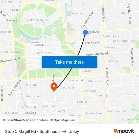 Stop 5 Magill Rd - South side to Unley map