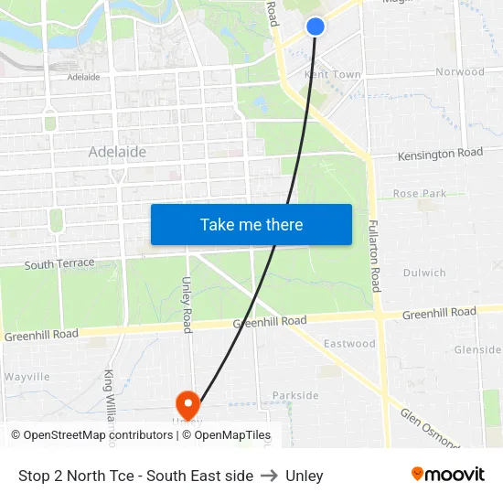 Stop 2 North Tce - South East side to Unley map