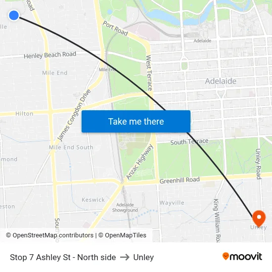 Stop 7 Ashley St - North side to Unley map