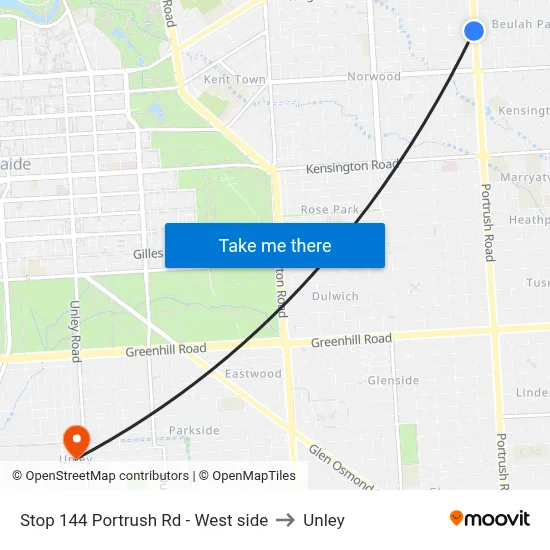 Stop 144 Portrush Rd - West side to Unley map