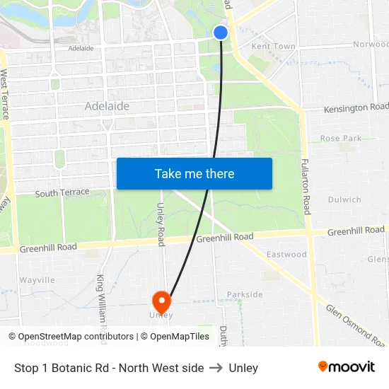 Stop 1 Botanic Rd - North West side to Unley map