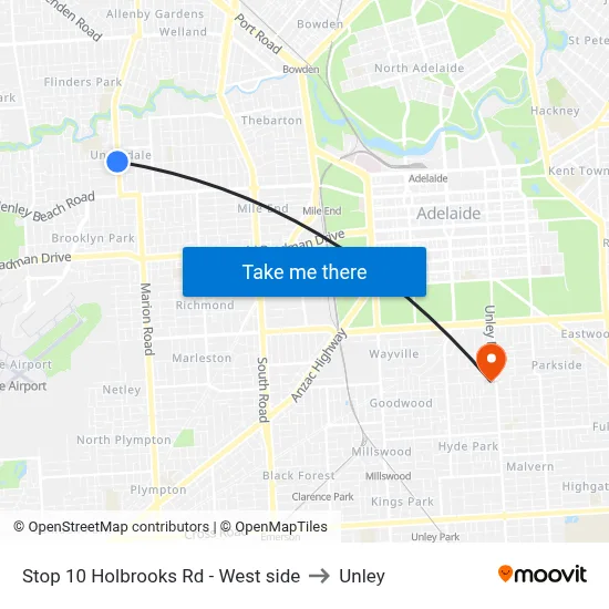 Stop 10 Holbrooks Rd - West side to Unley map