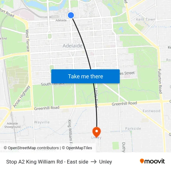 Stop A2 King William Rd - East side to Unley map