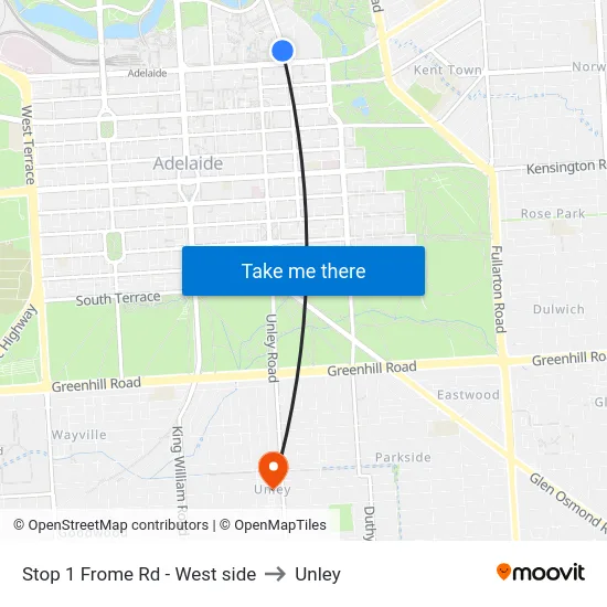Stop 1 Frome Rd - West side to Unley map