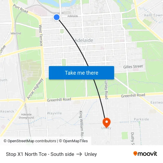 Stop X1 North Tce - South side to Unley map