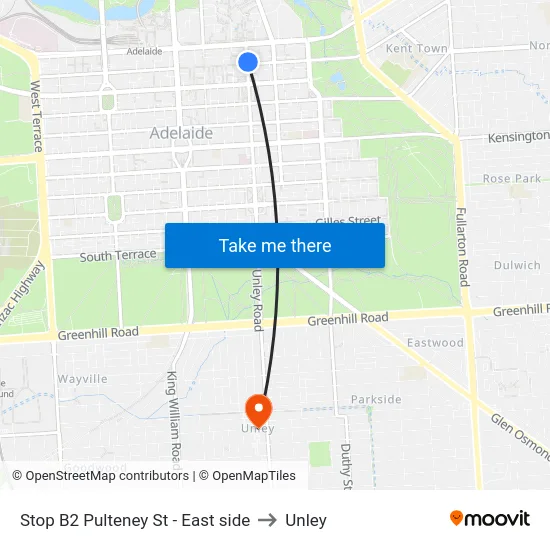 Stop B2 Pulteney St - East side to Unley map