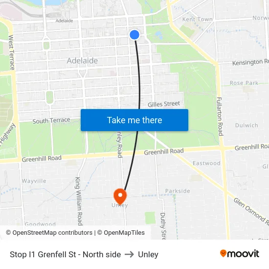 Stop I1 Grenfell St - North side to Unley map