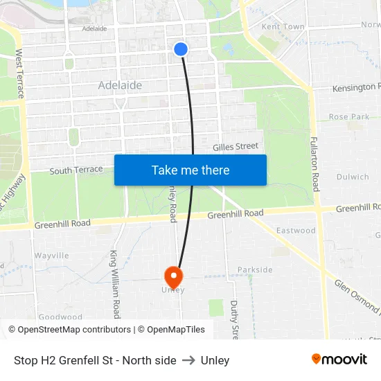 Stop H2 Grenfell St - North side to Unley map