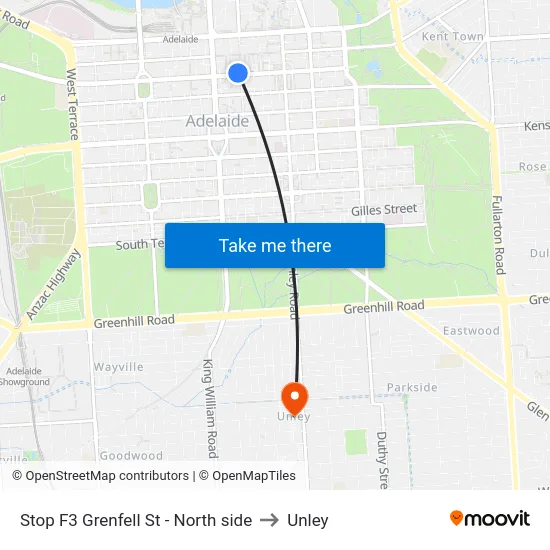 Stop F3 Grenfell St - North side to Unley map