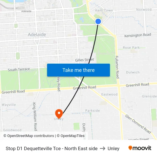 Stop D1 Dequetteville Tce - North East side to Unley map