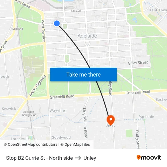 Stop B2 Currie St - North side to Unley map