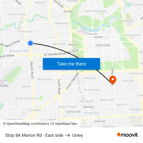 Stop 8A Marion Rd - East side to Unley map