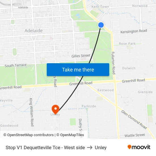 Stop V1 Dequetteville Tce - West side to Unley map