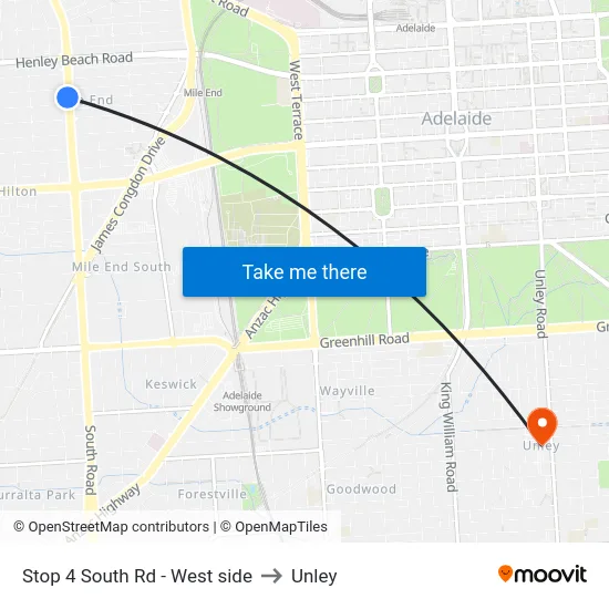 Stop 4 South Rd - West side to Unley map