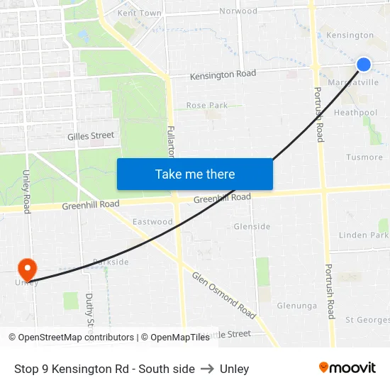 Stop 9 Kensington Rd - South side to Unley map