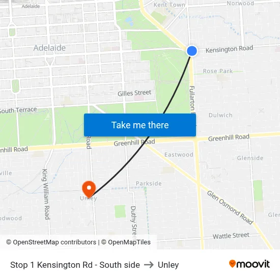 Stop 1 Kensington Rd - South side to Unley map