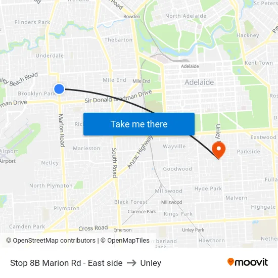 Stop 8B Marion Rd - East side to Unley map