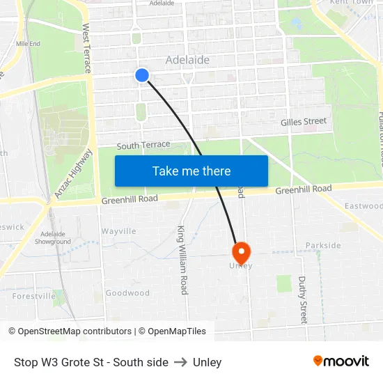 Stop W3 Grote St - South side to Unley map
