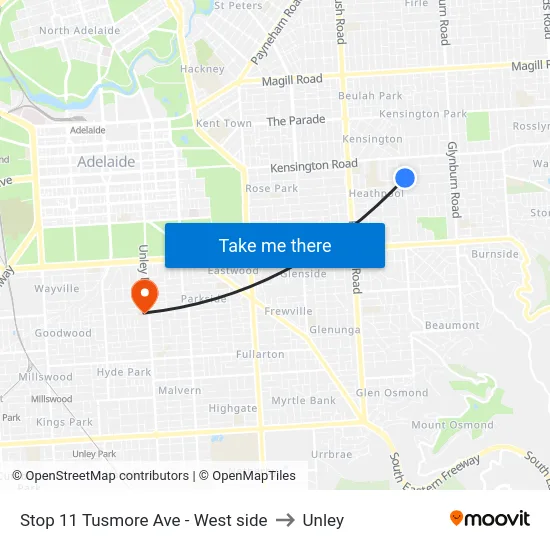 Stop 11 Tusmore Ave - West side to Unley map