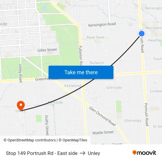 Stop 149 Portrush Rd - East side to Unley map