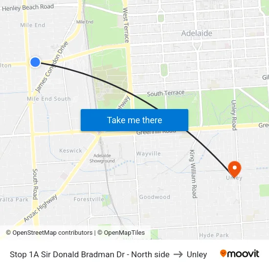 Stop 1A Sir Donald Bradman Dr - North side to Unley map
