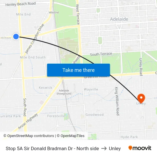 Stop 5A Sir Donald Bradman Dr - North side to Unley map