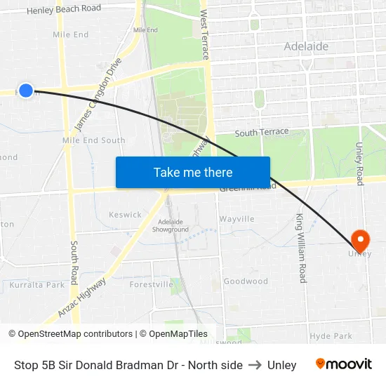 Stop 5B Sir Donald Bradman Dr - North side to Unley map