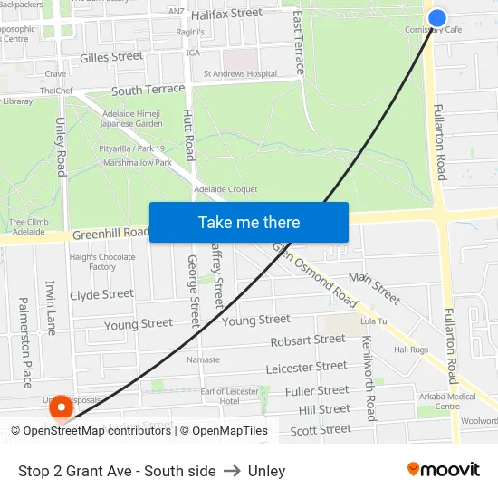 Stop 2 Grant Ave - South side to Unley map