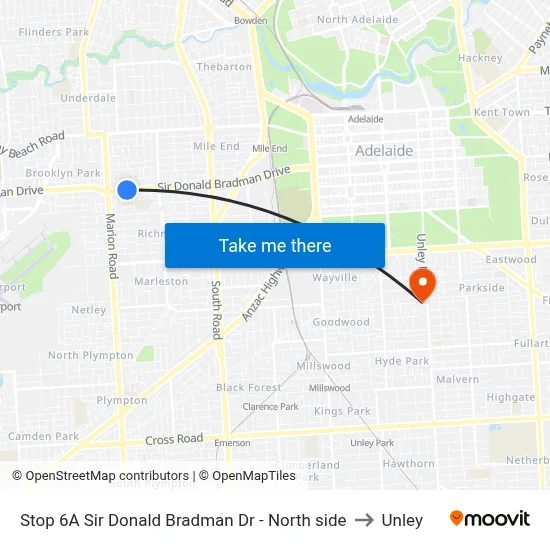 Stop 6A Sir Donald Bradman Dr - North side to Unley map