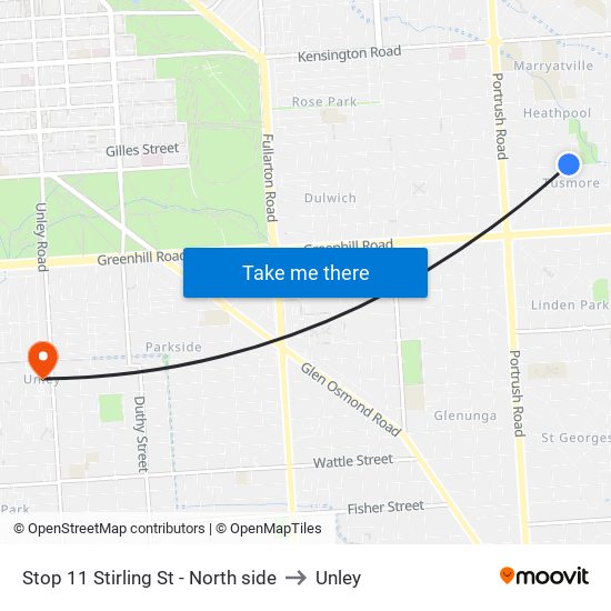 Stop 11 Stirling St - North side to Unley map