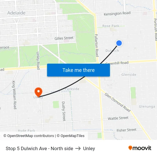 Stop 5 Dulwich Ave - North side to Unley map