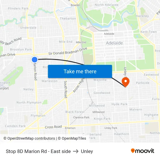Stop 8D Marion Rd - East side to Unley map
