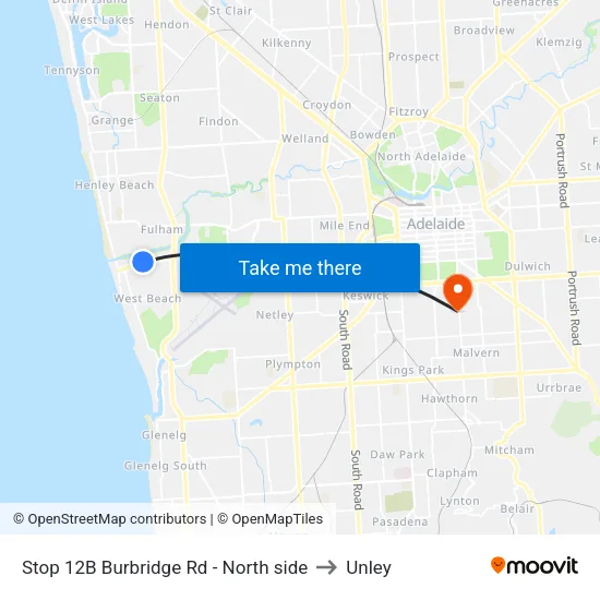 Stop 12B Burbridge Rd - North side to Unley map