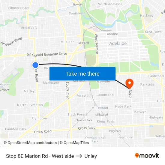 Stop 8E Marion Rd - West side to Unley map