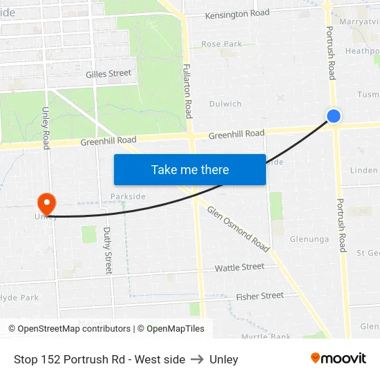 Stop 152 Portrush Rd - West side to Unley map