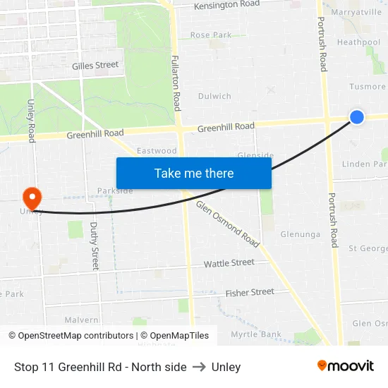 Stop 11 Greenhill Rd - North side to Unley map