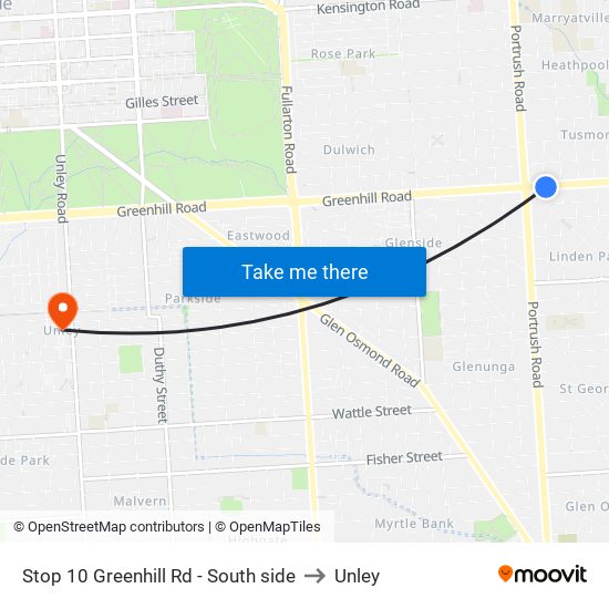 Stop 10 Greenhill Rd - South side to Unley map