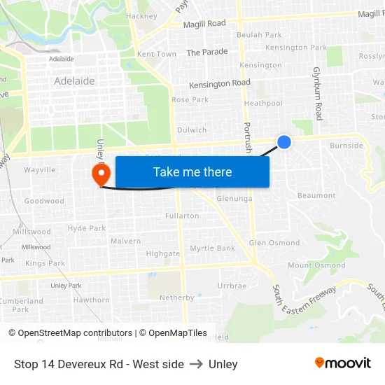 Stop 14 Devereux Rd - West side to Unley map