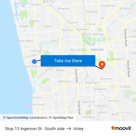 Stop 13 Ingerson St - South side to Unley map