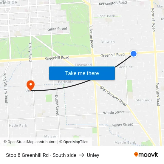 Stop 8 Greenhill Rd - South side to Unley map
