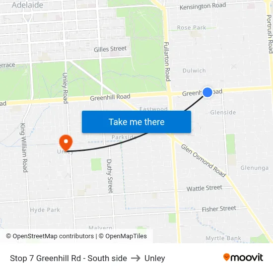 Stop 7 Greenhill Rd - South side to Unley map
