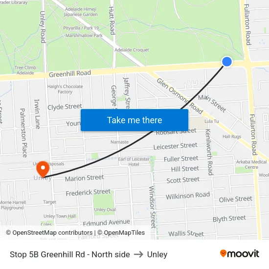 Stop 5B Greenhill Rd - North side to Unley map