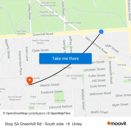 Stop 5A Greenhill Rd - South side to Unley map