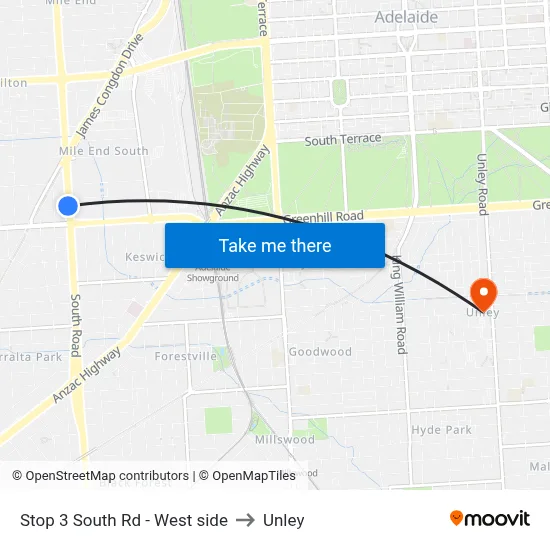 Stop 3 South Rd - West side to Unley map