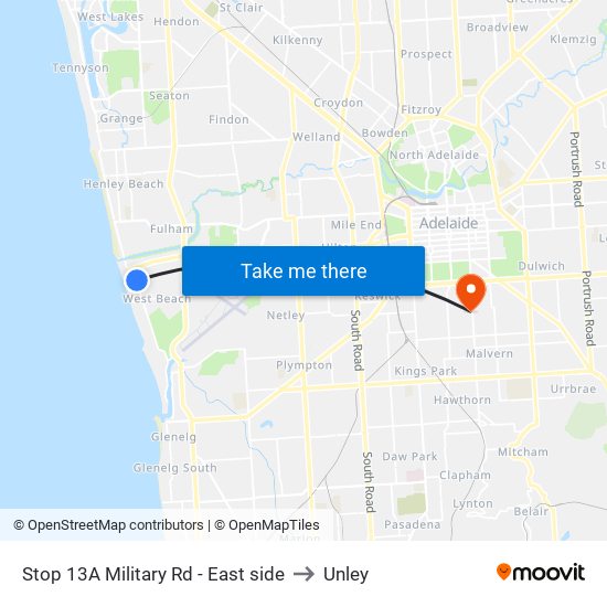 Stop 13A Military Rd - East side to Unley map
