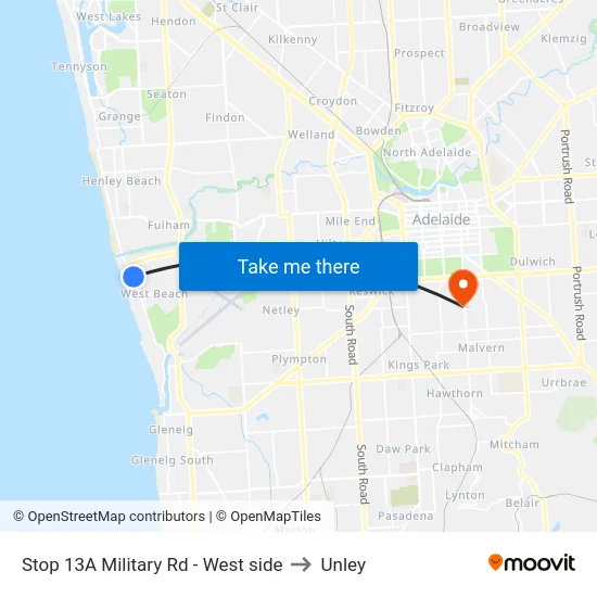 Stop 13A Military Rd - West side to Unley map