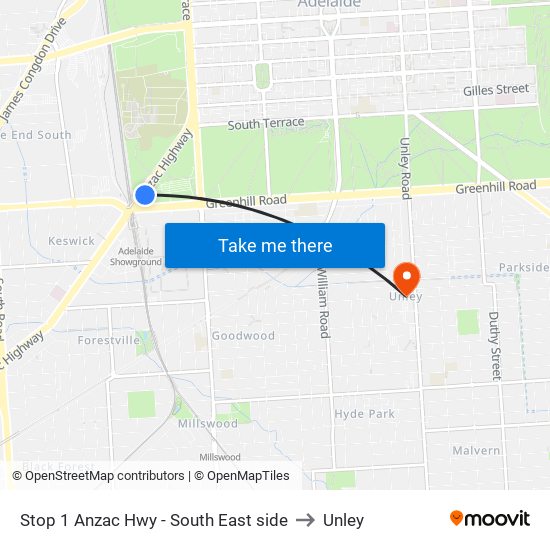 Stop 1 Anzac Hwy - South East side to Unley map