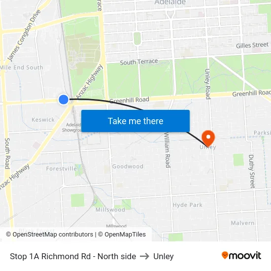 Stop 1A Richmond Rd - North side to Unley map